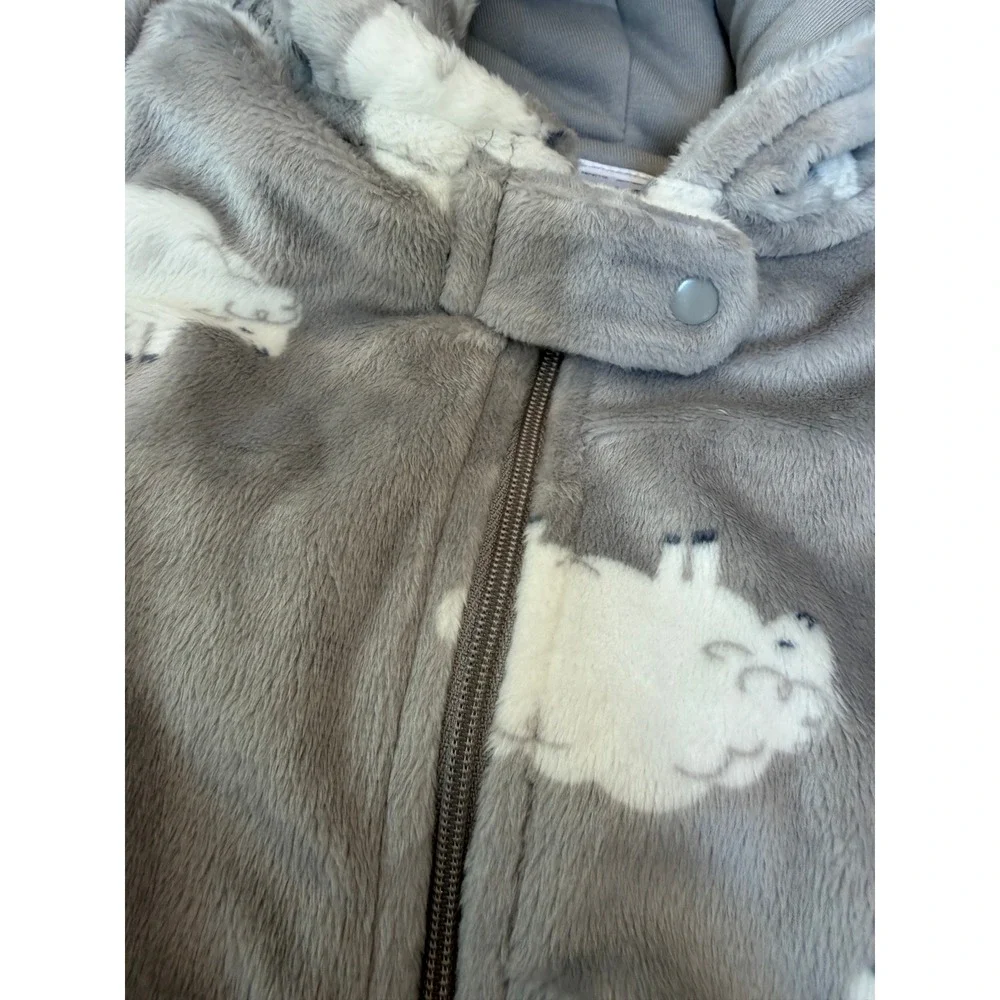 Carters Pram Suit Snowsuit 6 Months 6M Grey Sheep Fleece Hooded Footed NWT Baby